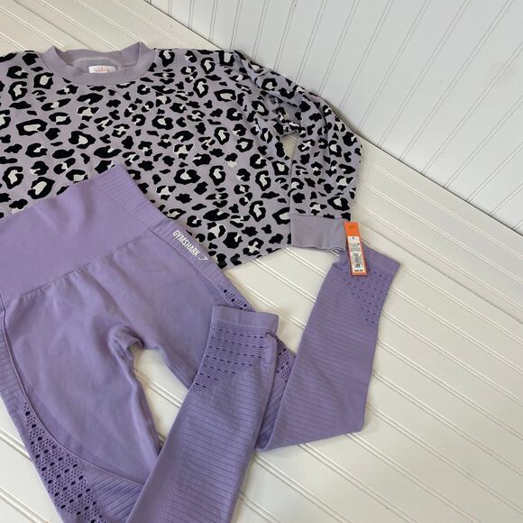 Gymshark & Coolsie Animal Print Sweatshirt & High Rise Leggings Bundle Size S - Picture 1 of 9